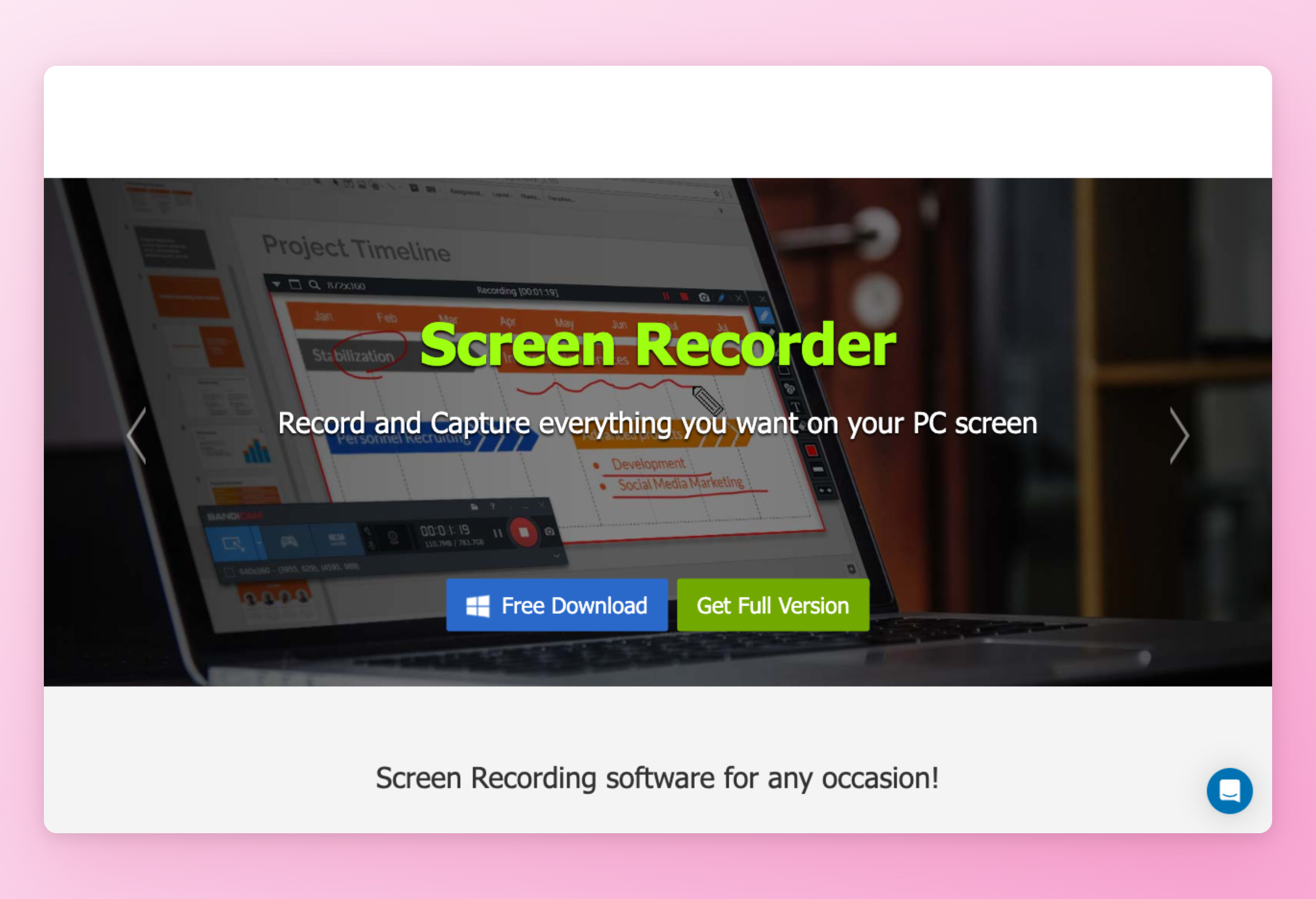 Screenshot of Bandicam interface