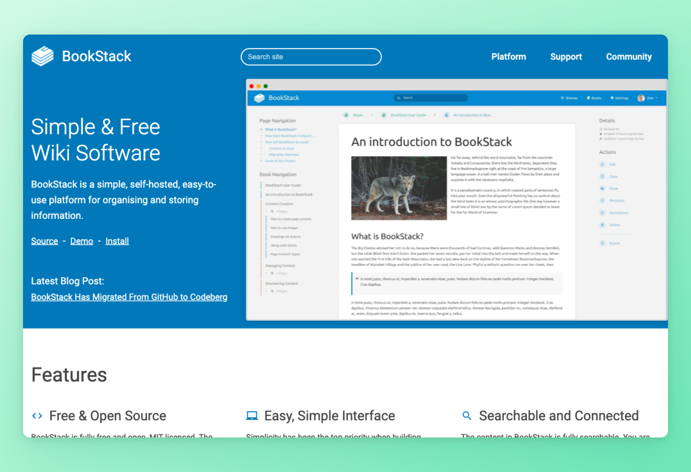 Screenshot of BookStack interface