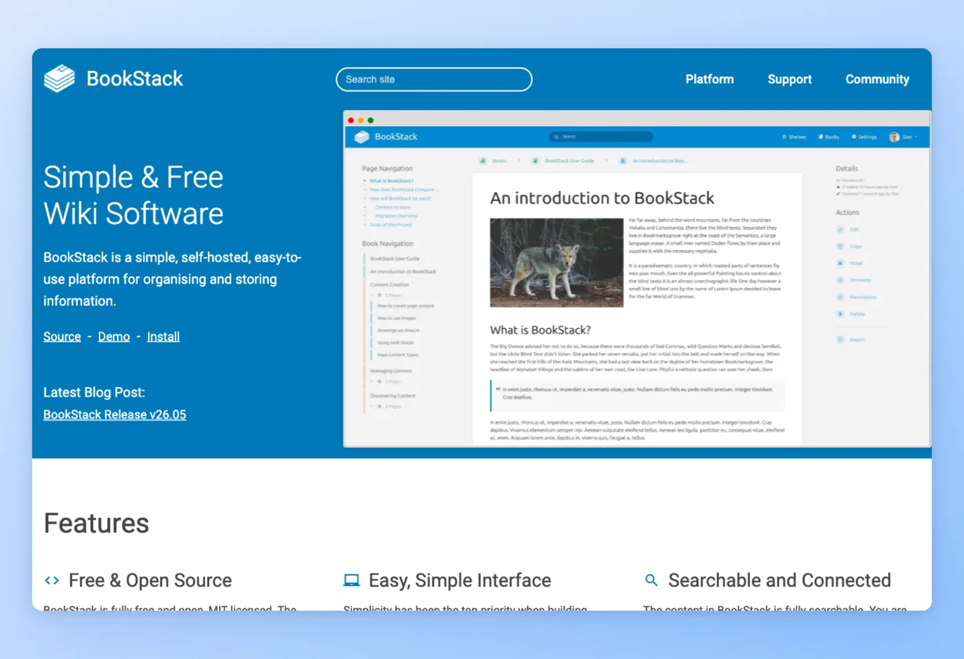 Screenshot of BookStack interface