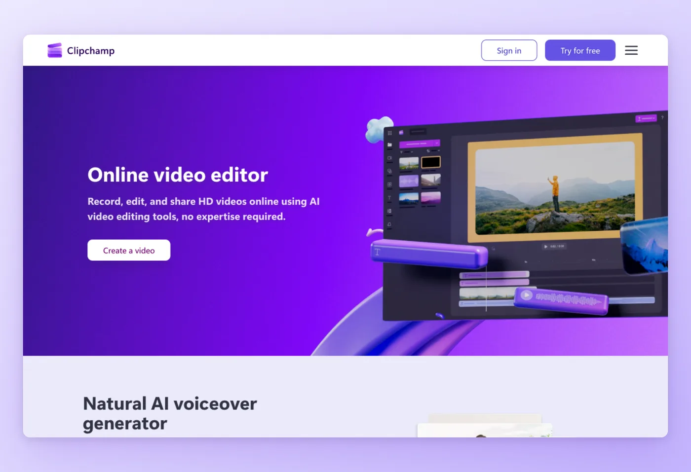 Screenshot of Clipchamp interface