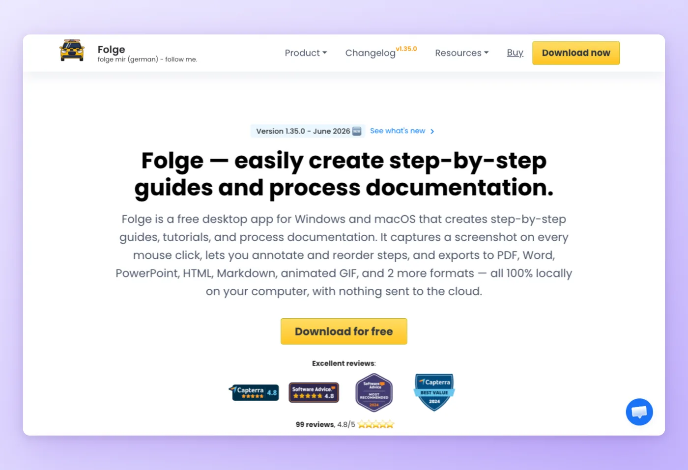 Screenshot of Folge interface