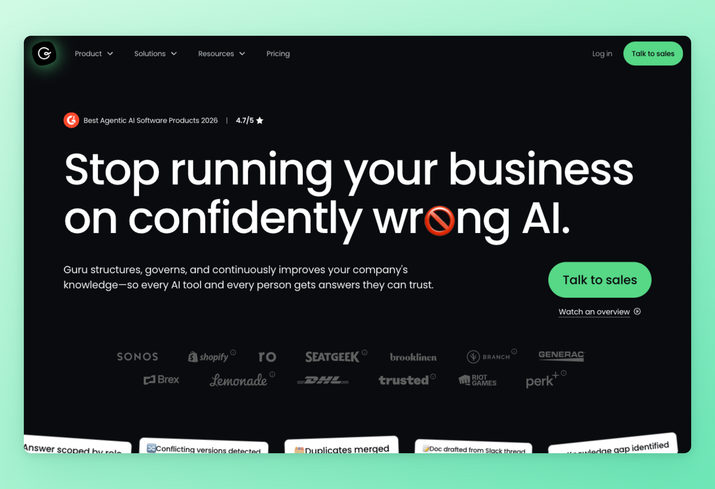 Screenshot of Guru interface