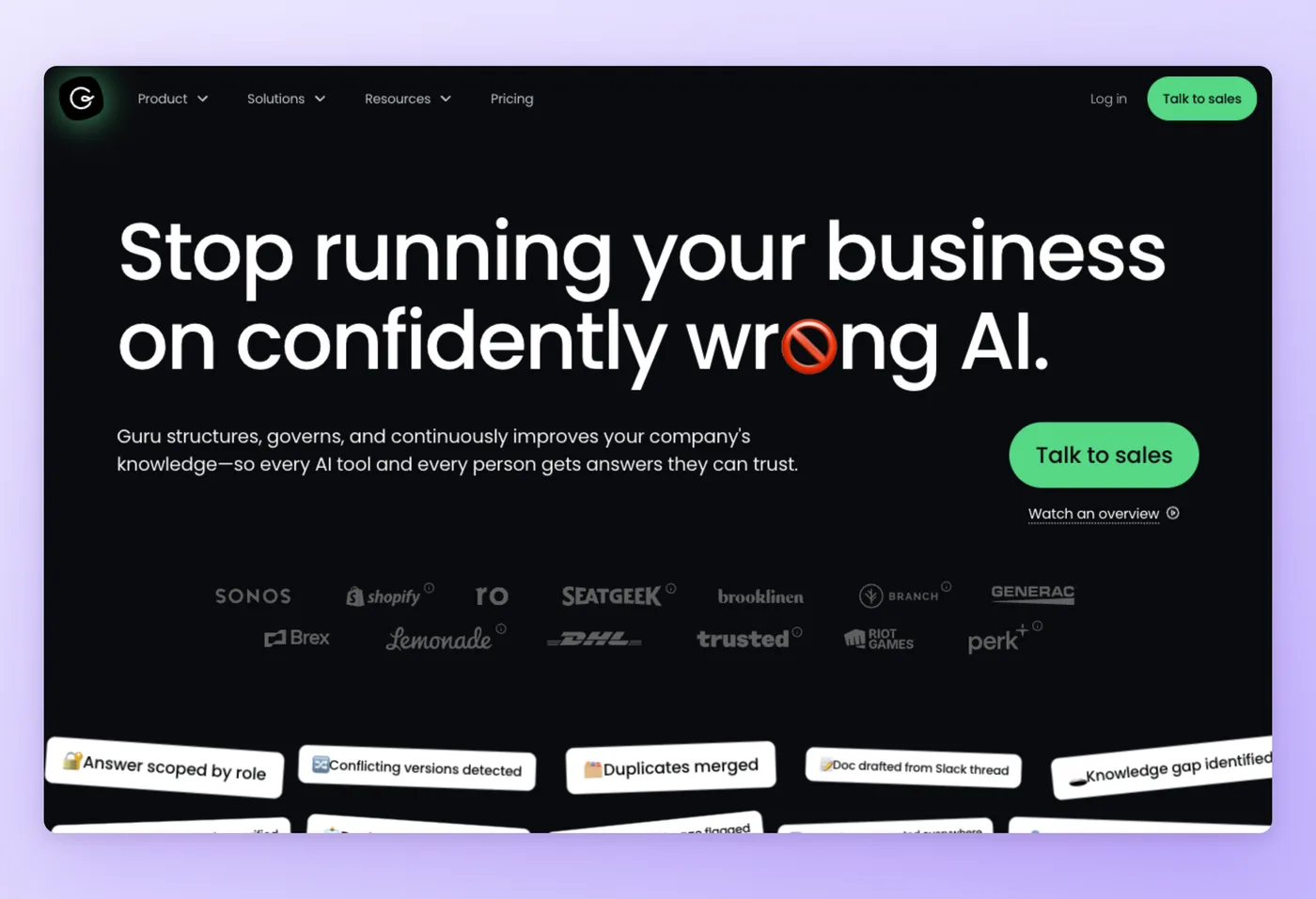 Screenshot of Guru interface
