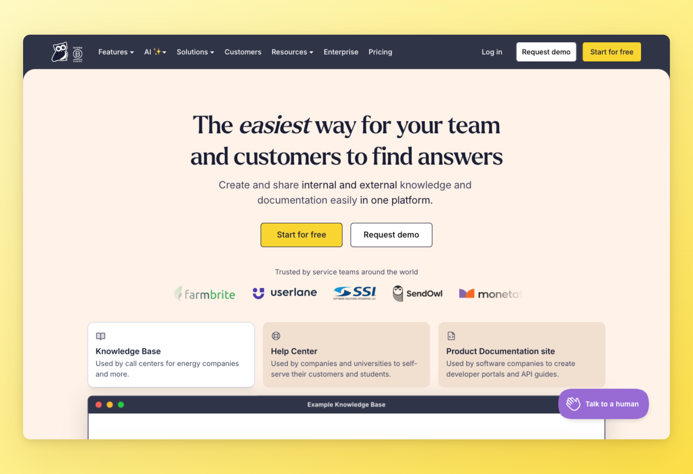 Screenshot of KnowledgeOwl interface