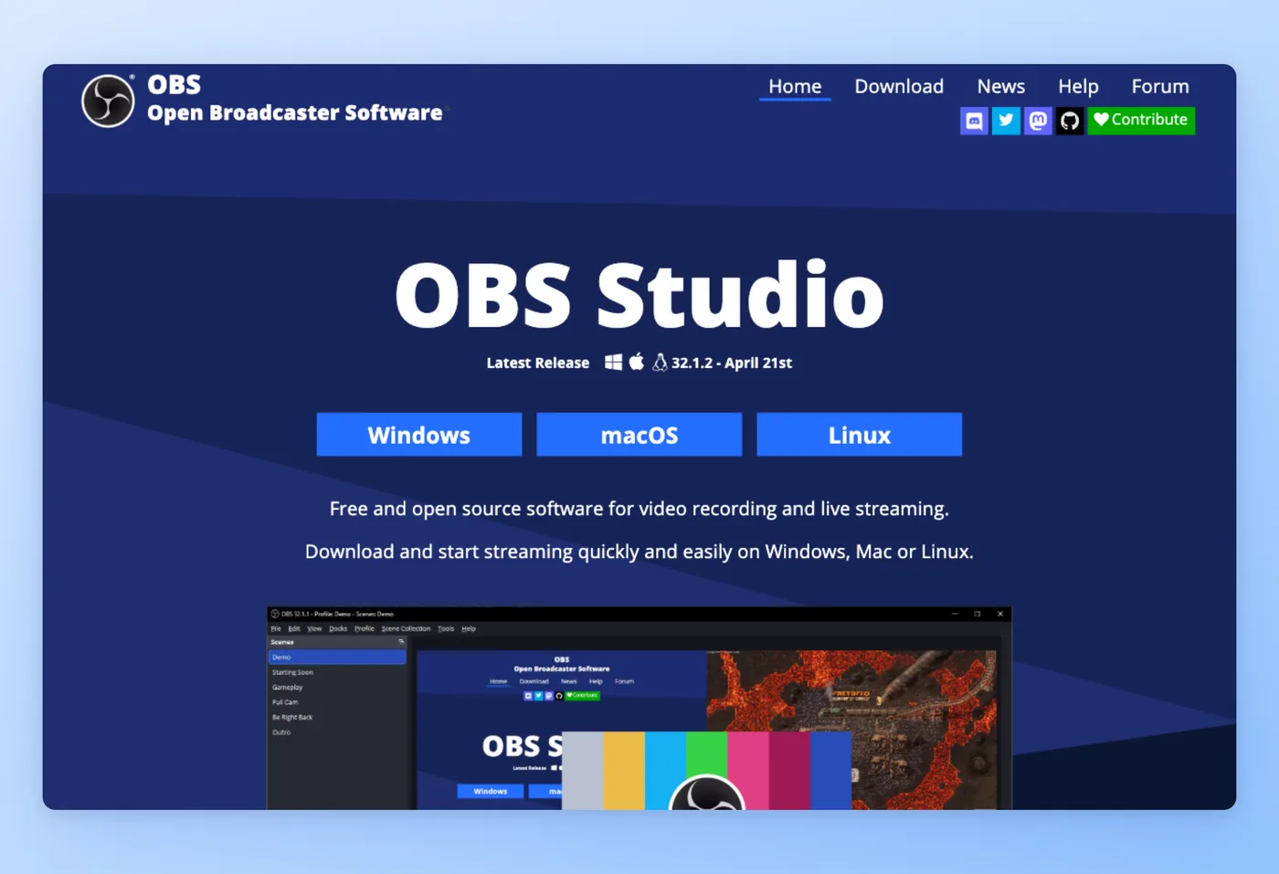Screenshot of OBS interface
