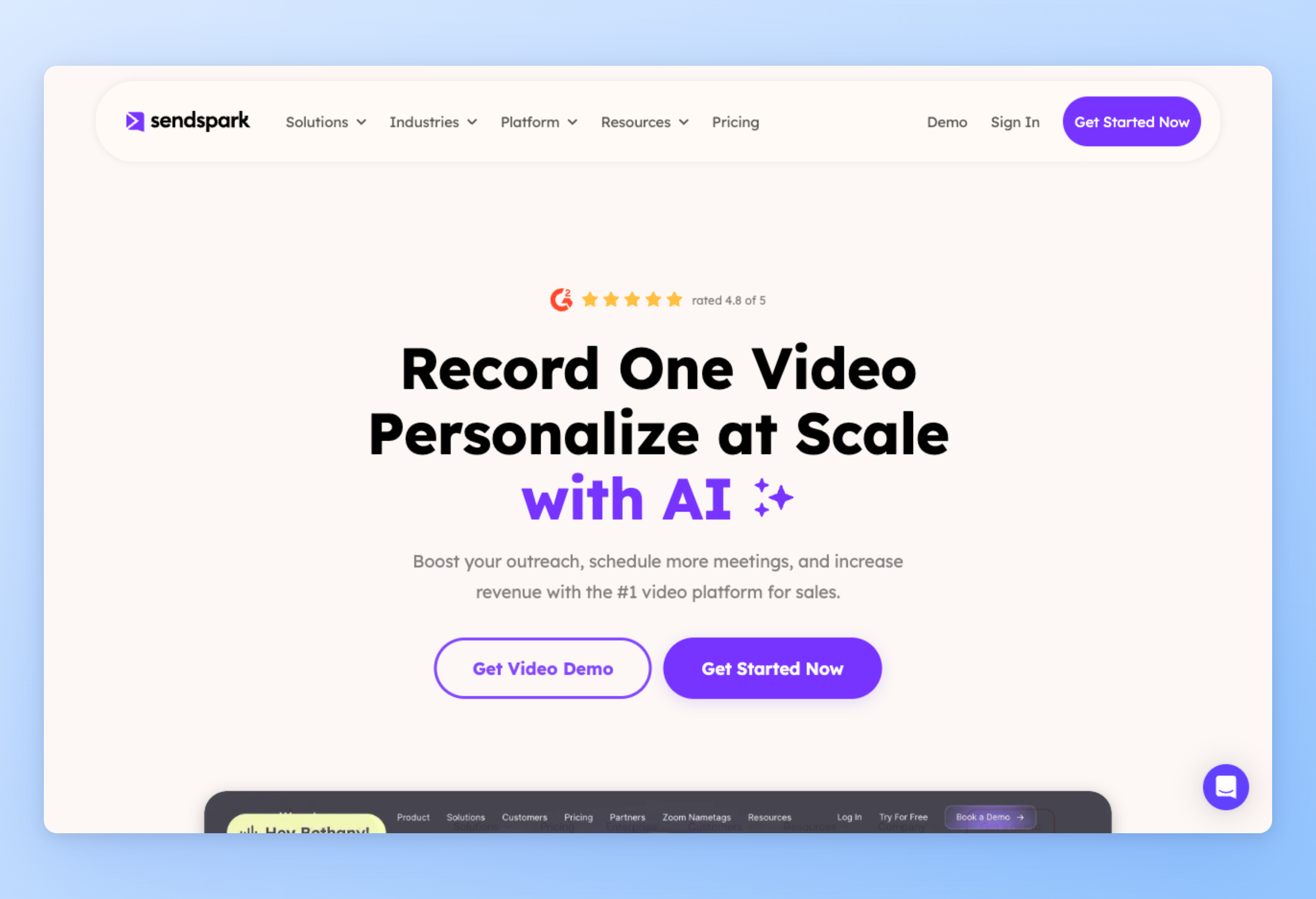 Screenshot of Sendspark interface