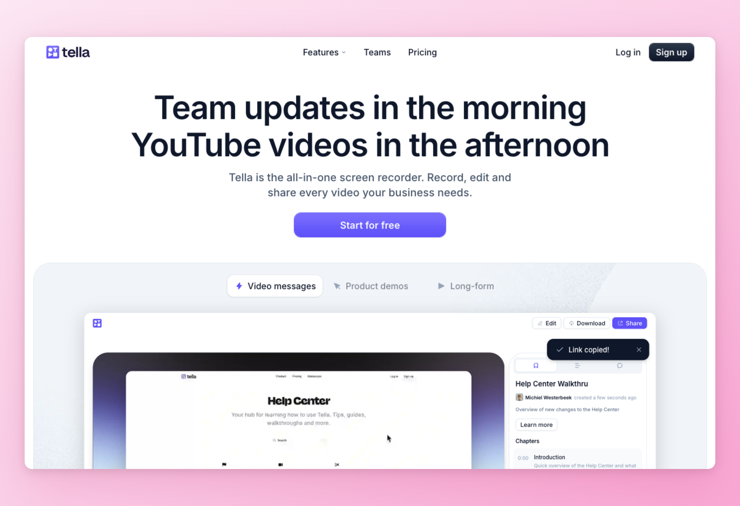 Screenshot of Tella interface