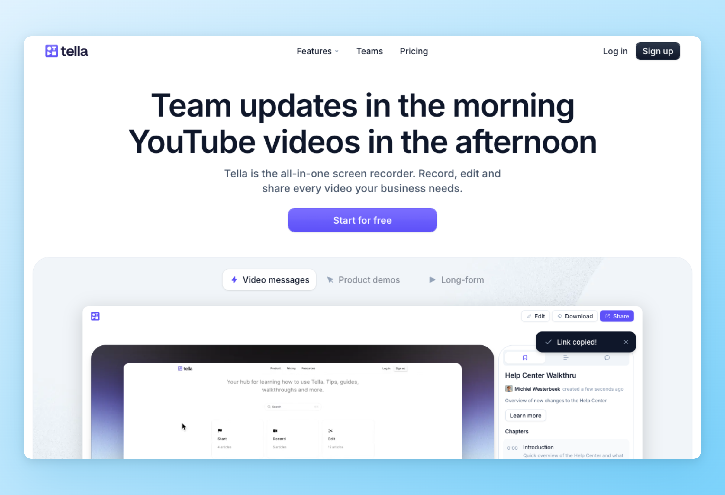 Screenshot of Tella interface
