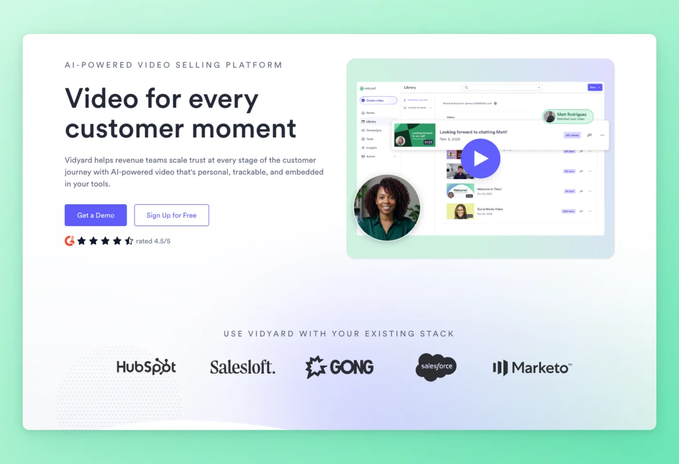 Screenshot of Vidyard interface