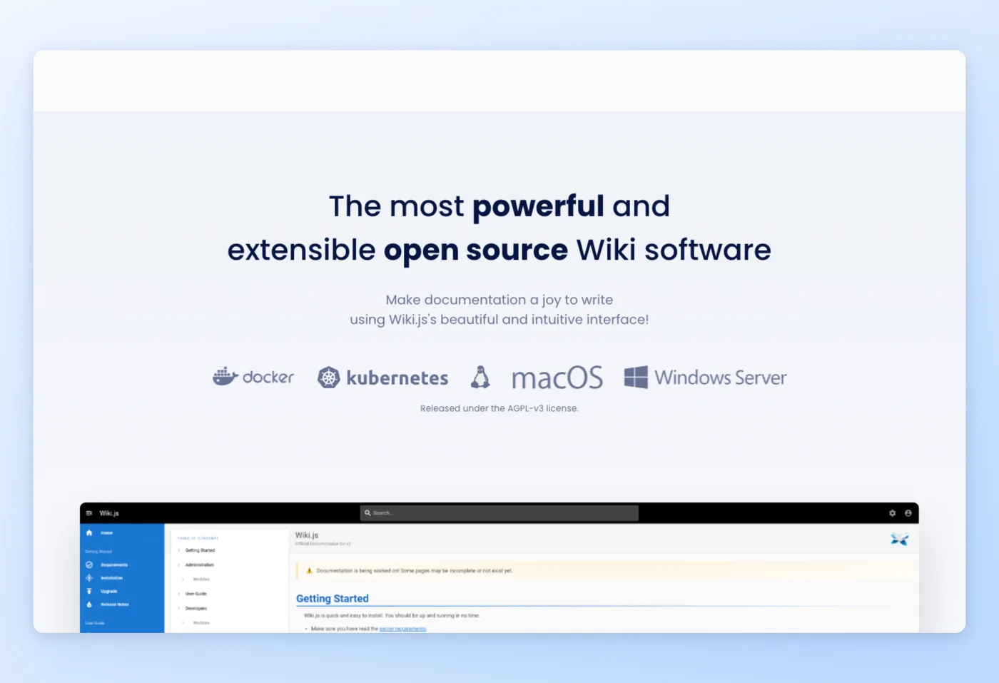 Screenshot of Wiki.js interface