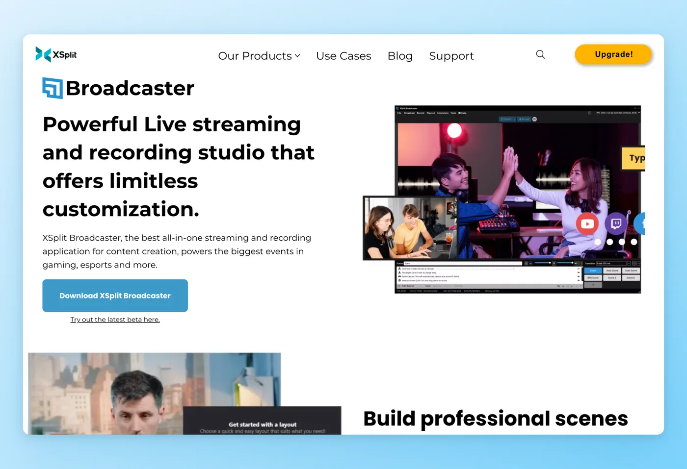 Screenshot of XSplit Broadcaster interface